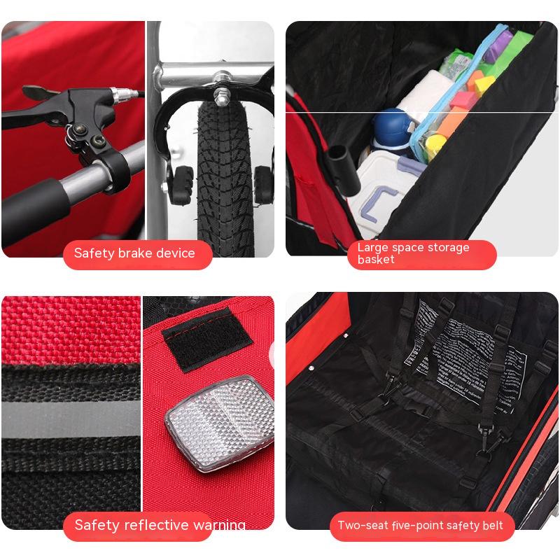 Двойной детский велосипедный прицеп (три колеса) можно сложить и установить