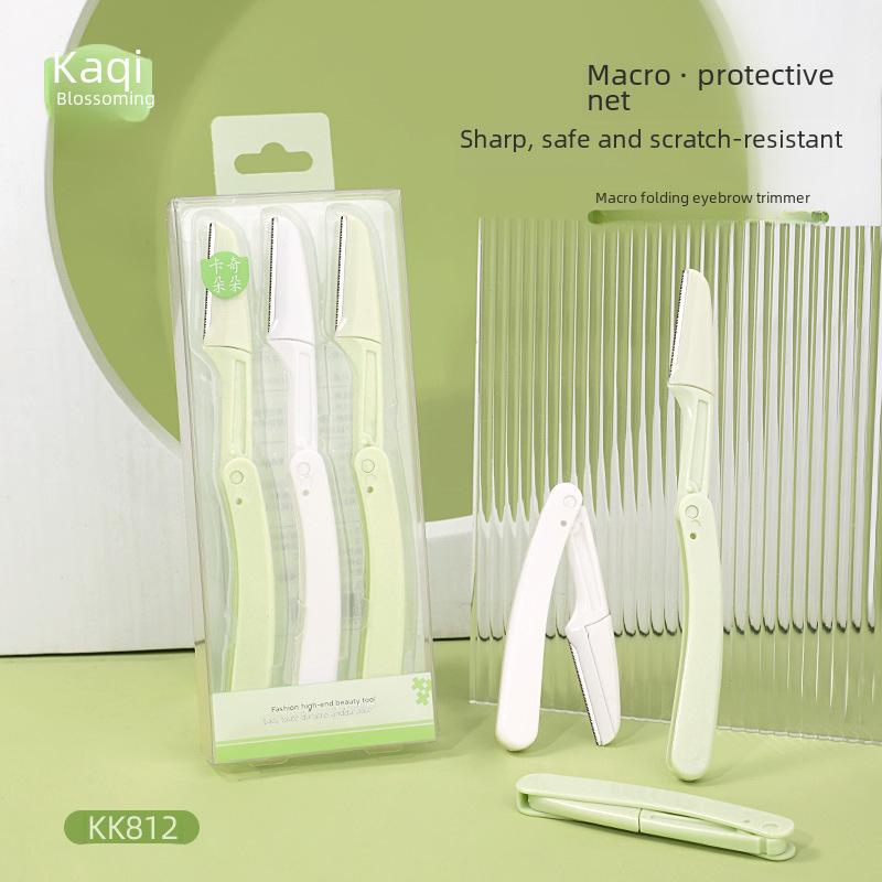 Набор триммеров для бровей Kaqi Duoduo Macro: 3 складных бритвенных ножа, портативные и устойчивые к царапинам, модель KK812.