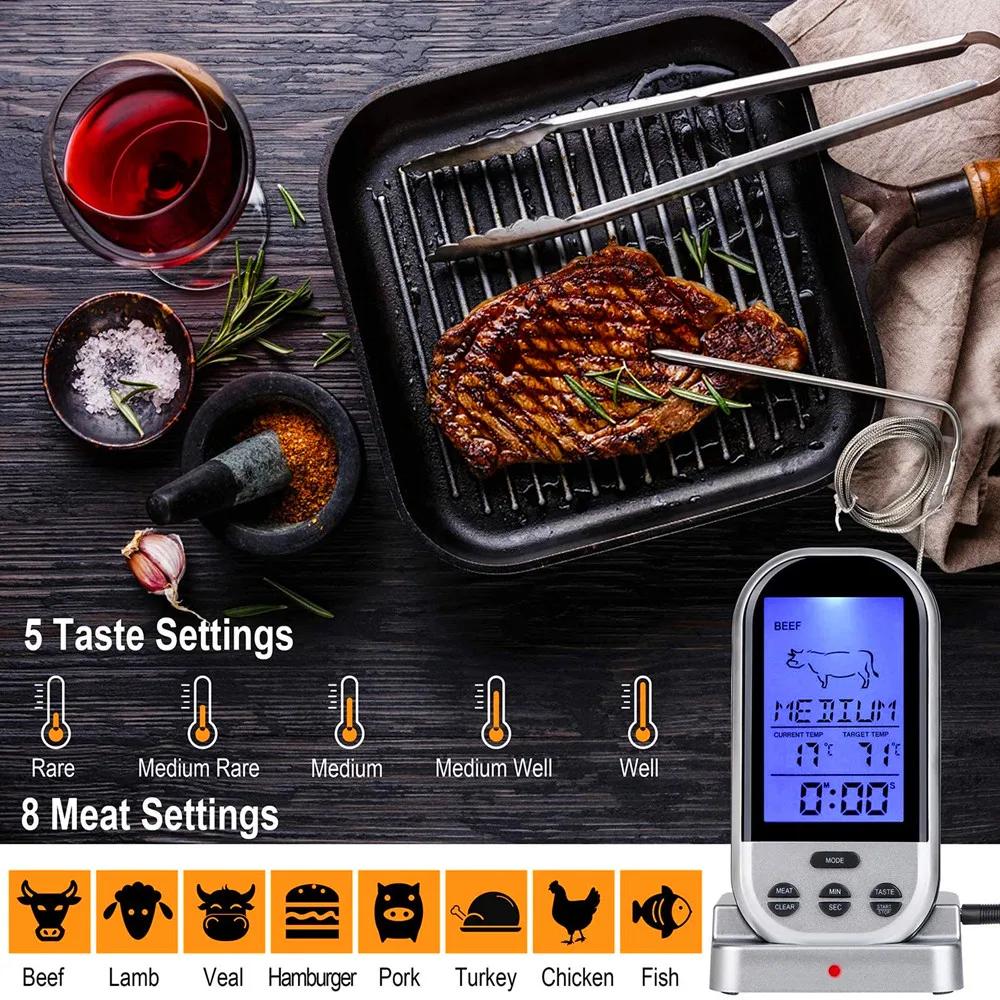 Wireless Digital Meat Thermometer with Probe for Grill Smoker BBQ Food Oven Thermometer with Timer Alarm Kitchen Tools