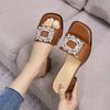 Shoes for Women 2024 New Summer Women's Slippers Square Toe Solid Brilliant Diamond Open Toe Mid Heel Elegant Outdoor Slippers