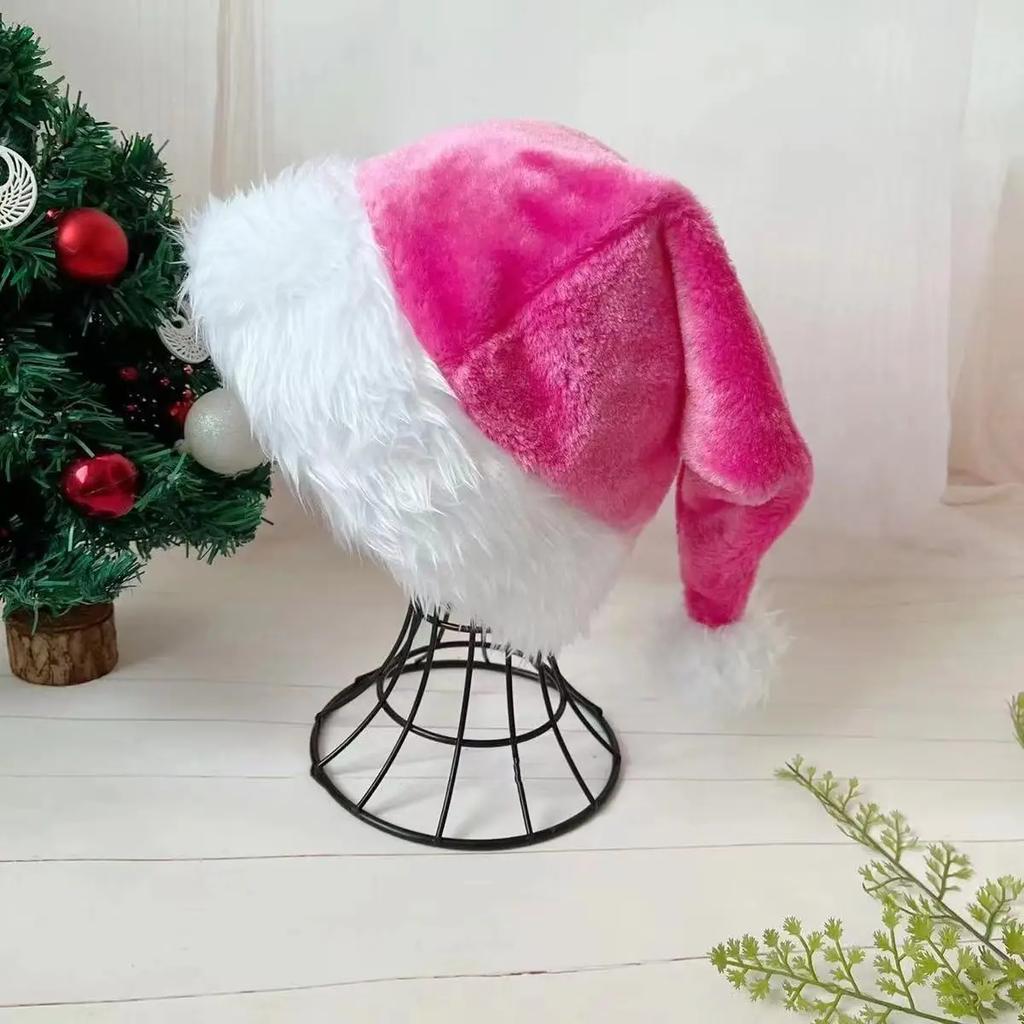 30 * 45cm Christmas Santa Hat Xmas Pink Long Plush Holiday Red Black Hat For Adults And Kids Unisex New Year Festive Supplies
