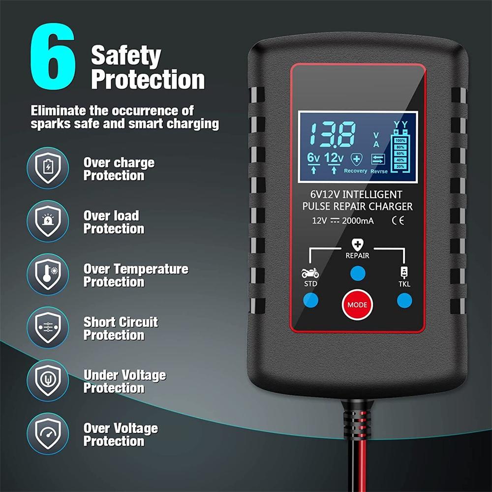 6В 12В 2А Автомобильное умное зарядное устройство для аккумулятора Автомобильный адаптер ASE Кабель для мотоцикла Детская игрушка Газонокосилка Зарядное устройство для аккумулятора Вилка ЕС