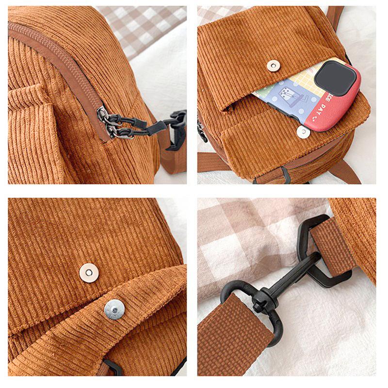 Women Fashion Travel Small Daypacks Lightweight Simple Corduroy Double Shoulder Bag School Backpacks