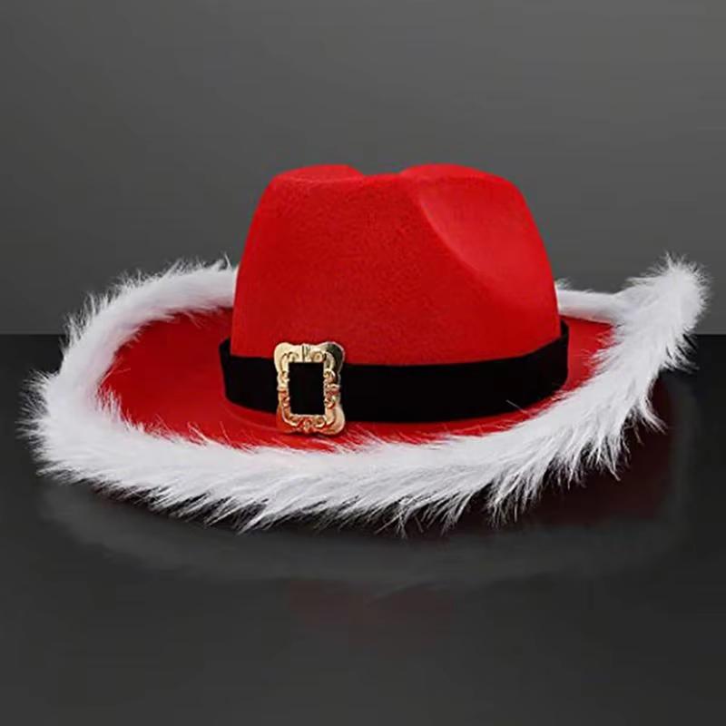 Santa Claus Party Christmas Cowboy Hat Western Red Felt Hats Wide Brim Cowgirl Hat Jazz Hat for Women Men Costume Accessories