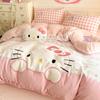 Cat Thickened Milk Fleece Four-Piece Set Cartoon Sticker Embroidered Fleece Quilt Cover Student Three-Piece Set