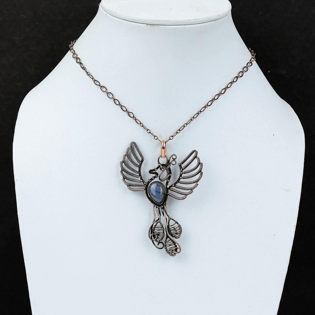 Подвеска из лабрадорита Медная проволока Подвеска Подвеска ручной работы Подвеска в виде птицы Феникс Изысканная подвеска из драгоценного камня Медные украшения Подарок на помолвку