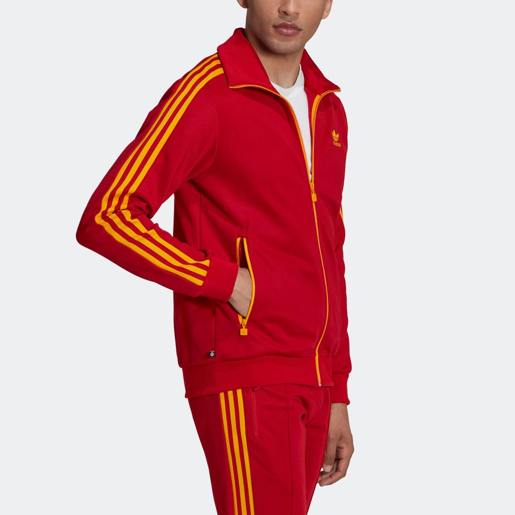 Adidas Originals Trefoil Fb Nations Tt Striped Print Logo Zip-Up Stand Collar Jacket Men Jacket Red HK7407