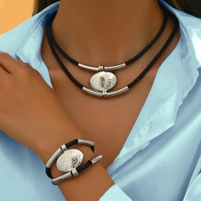 2 шт./набор Винтажное ожерелье-подвеска Большое ожерелье Набор браслетов Модное эллиптическое ожерелье-подвеска