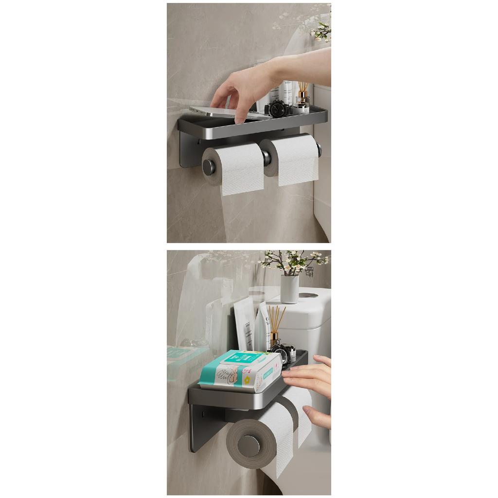 Aluminum Alloy Paper Holder Wall-Mounted Toilet Roll Paper Holder No Drilling Bathroom Kitchen Paper Holder