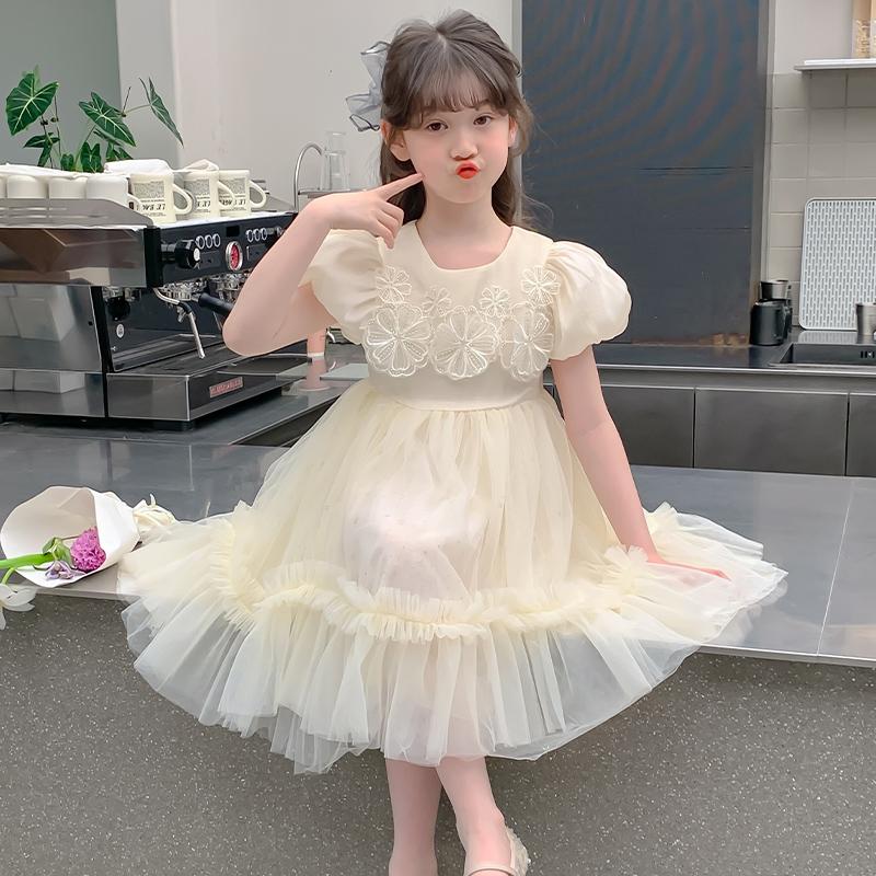 Girls' summer dress, western-style dress, girls' big children's fashionable and high-end princess mesh dress, summer trend