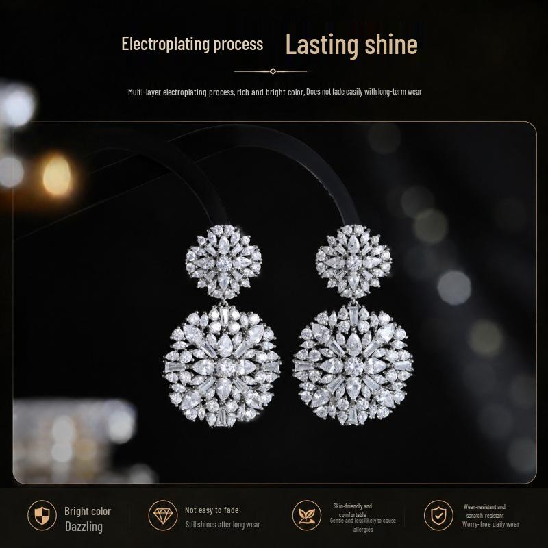 Elegant Zircon-Studded Flower Earrings with S925 Silver Posts – Versatile Luxury Ear Accessories for Women