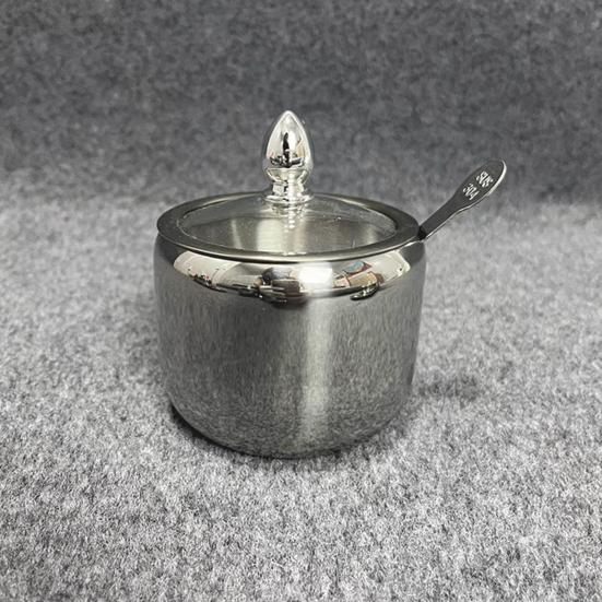 Stainless Steel Seasoning Containers Set with Lid Spoon Tray 3 Grids Condiment Jar Spice Container Canisters Pots for Serving Sugar Pepper Salt Spice