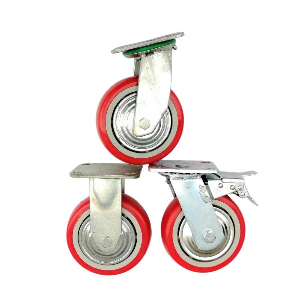 Красное резиновое колесо-поворотная роликовая опора в корейском стиле для промышленных тележек