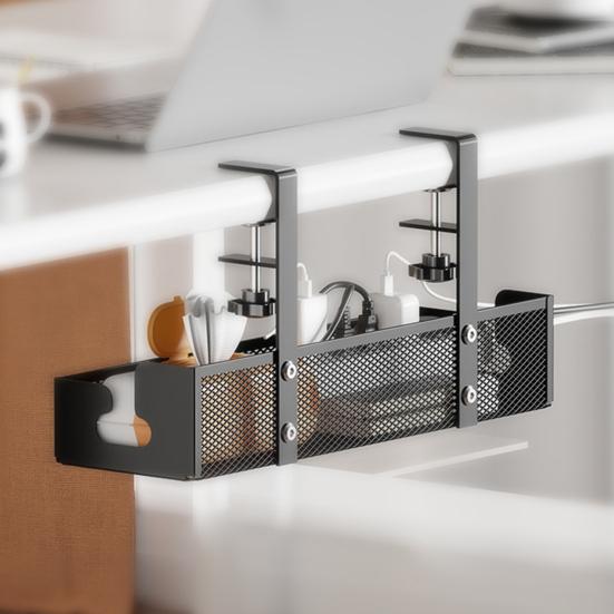 Data Cable Storage Rack Under-Desk Organizer Simple Installation Cable Management Metal Cable Tray Power Strip Cord Holder