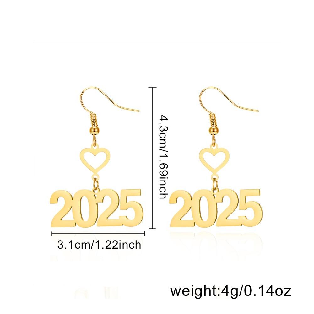 2 пары висячих серег номер 2025 из нержавеющей стали, модная бижутерия, креативные серьги в виде фигуры
