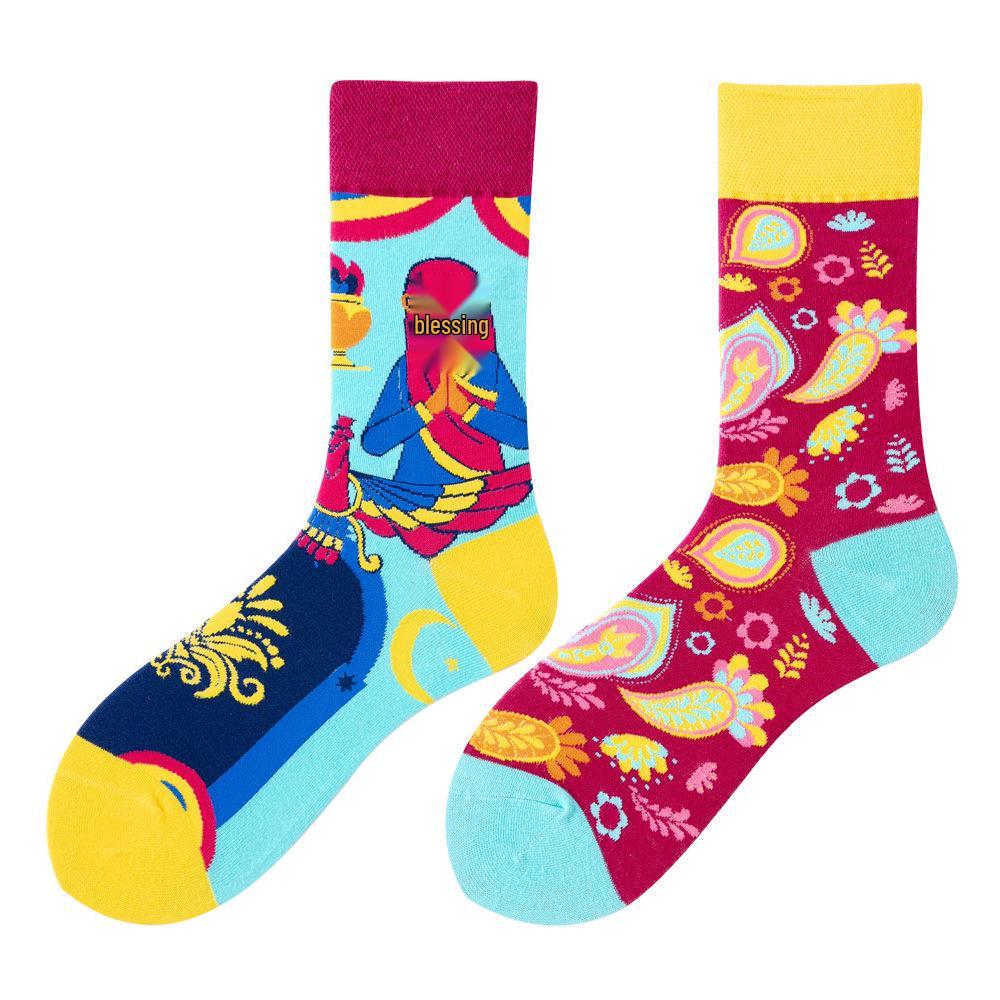 Asymmetric Colorful Christmas Cotton Socks for Couples