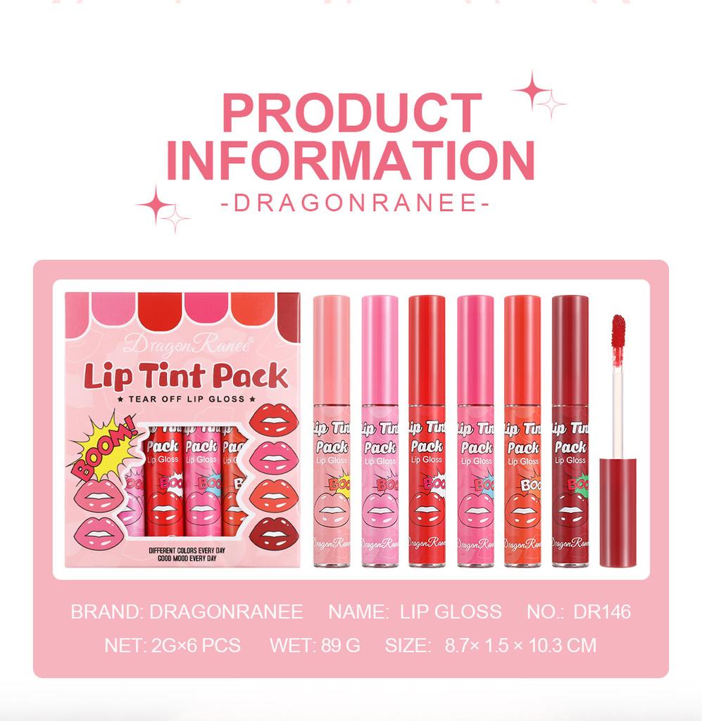 6 шт./кор. отрывной блеск для губ, набор, водостойкая стойкая матовая красная отшелушивающая жидкая помада, татуировка, тонированная нелипкая глазурь для губ