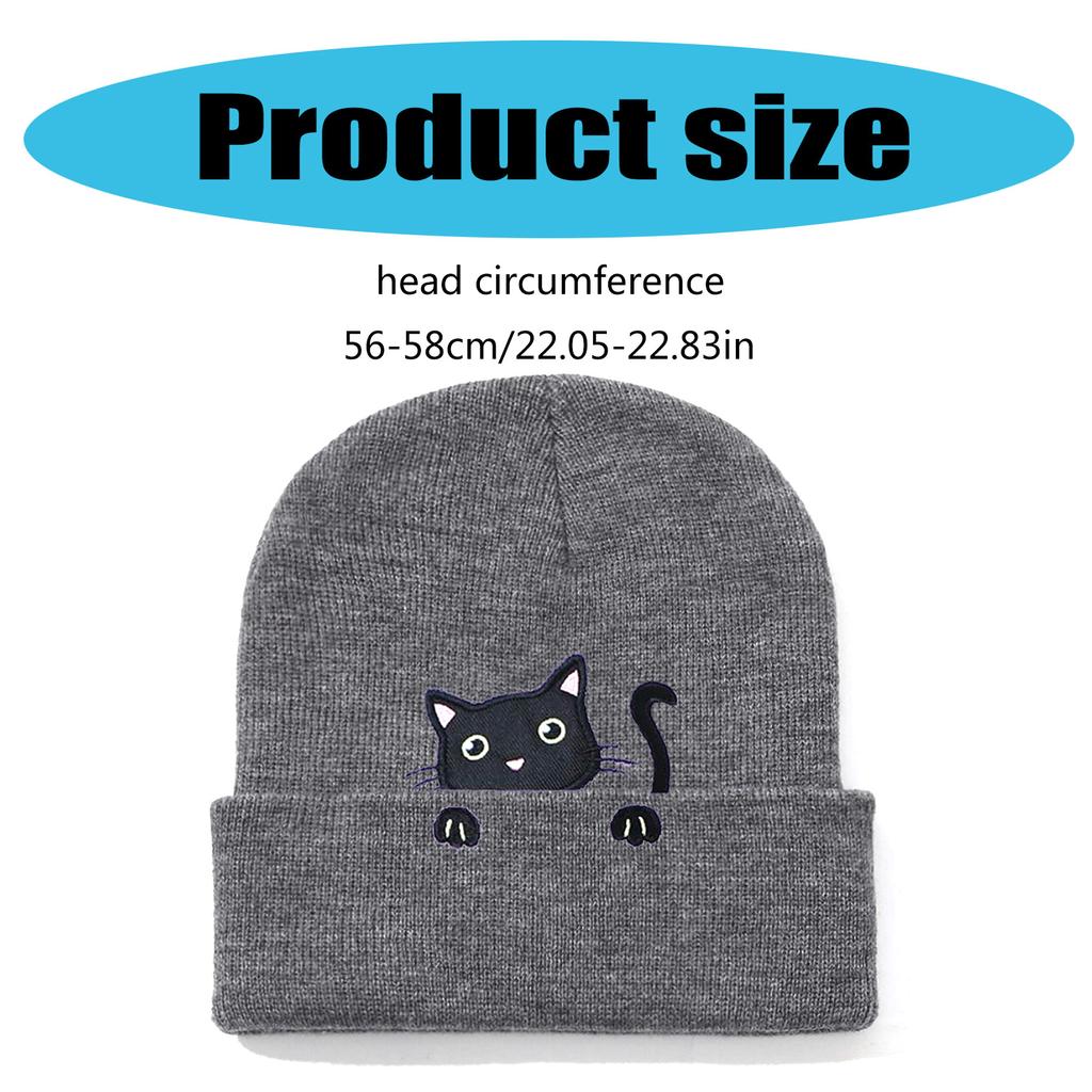Knit Skull Hat with Embroidered Lovely Kitten Hat Knit Caps for Unisex Pullover Cartoon Hat Embroidered Skull Caps
