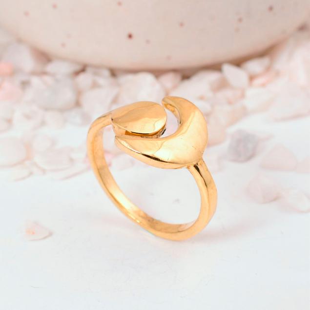 Adjustable Sun and Moon Gold Plated Ring | Celestial Brass Boho Wrap Jewelry | Unique Zodiac Gift