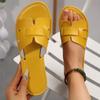 Женские тапочки 2025 Новые с открытым носком Уличные тапочки Однотонные плоские сандалии Элегантная пляжная женская обувь Большой размер Шлепанцы Женские