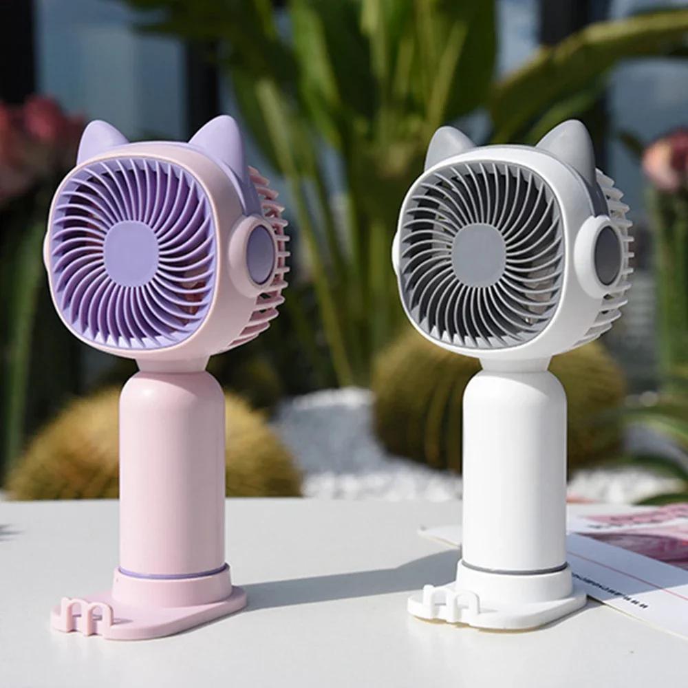 2 шт. портативный мини беспроводной вентилятор USB перезаряжаемый ручной милый кошачий ушной вентилятор летний кемпинговый ручной вентилятор с держателем для сотового телефона