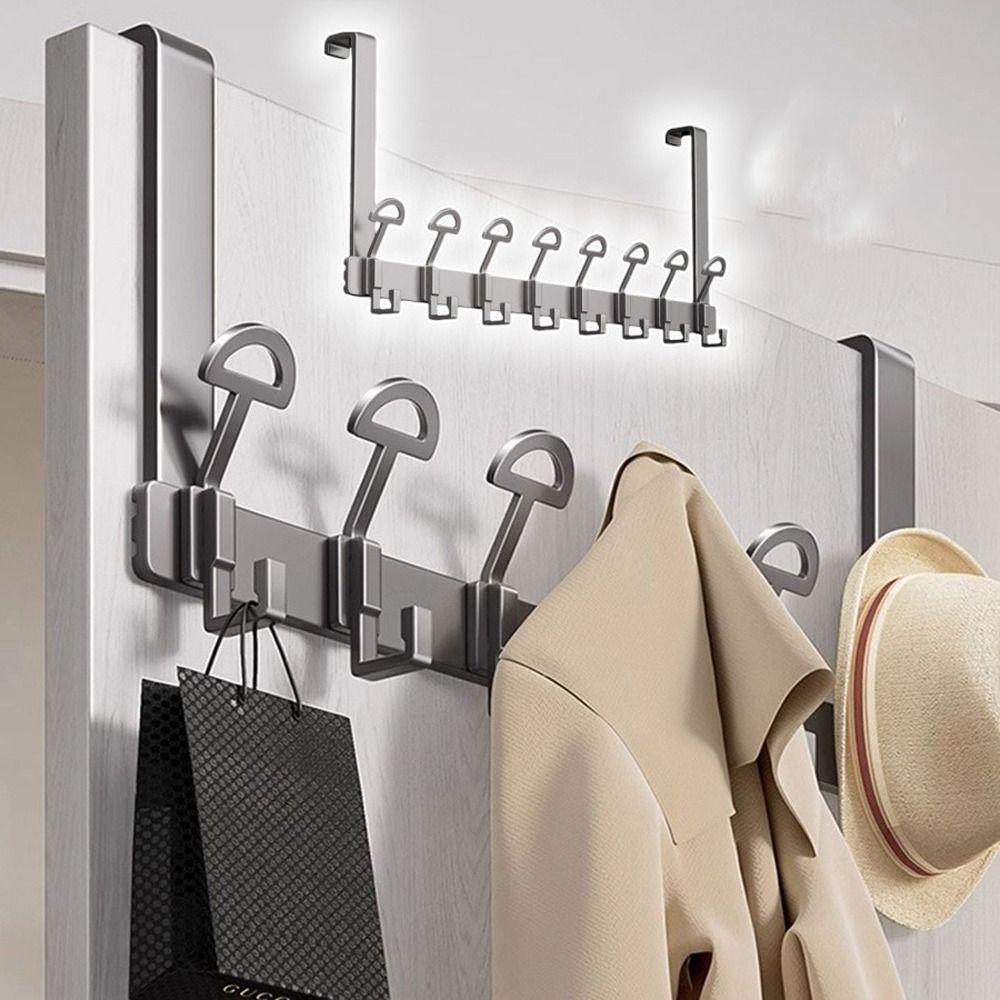 Drill-Free Wall-Mounted Coat Racks 6/7 Hooks Storage Hooks Clothing Bag Holder Closet Organization