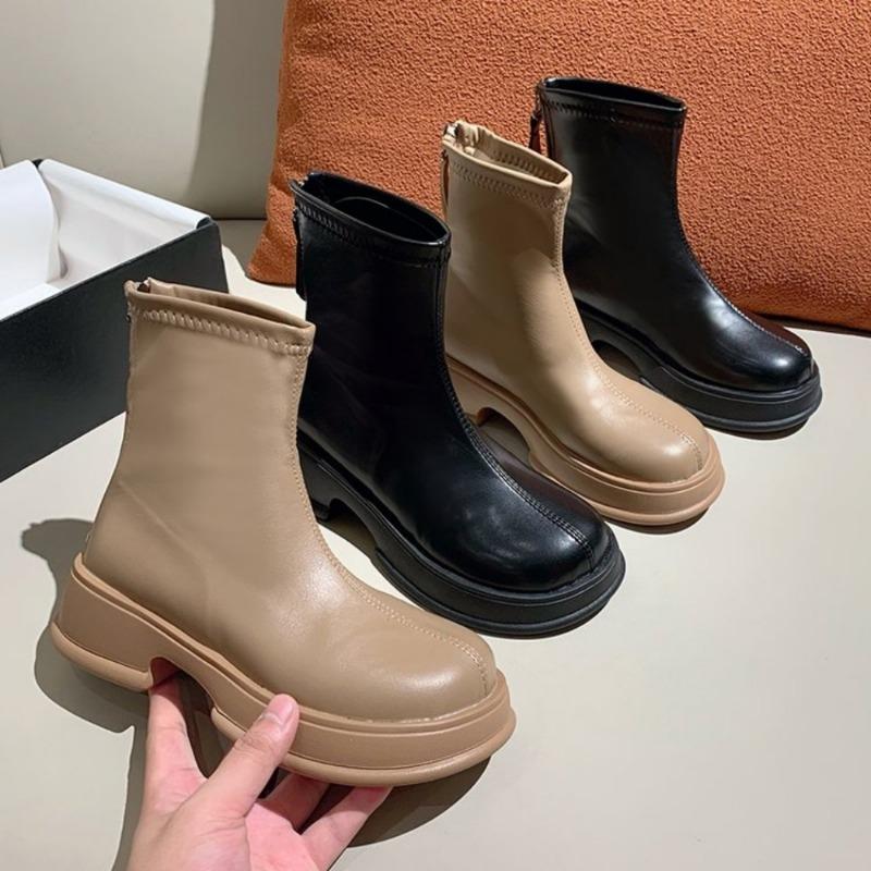Массивные женские современные короткие ботинки, модные туфли на платформе с молнией сзади, осенне-зимние женские ботильоны на квадратном каблуке