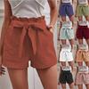Summer Women's Loose Linen Casual Shorts with Pockets, Solid Color High Waisted Wide Leg Pants