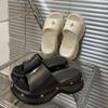 Summer New Casual and Comfortable One-word with Platform High-heeled Slippers Women's Beach Shoes Wedge Heel Lazy Sandals