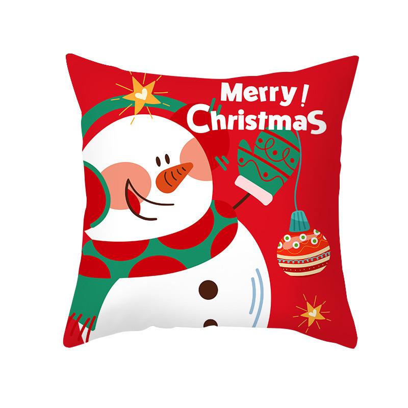 Red And Green Christmas Pattern Throw Pillow Cover With Short Plush Print For Living Room Sofa Decoration Cushion Cover