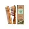 Деревянная расческа Nat Habit Kacchi Neem, вымоченная в 13 травах, масле нима и кунжутном масле для многостороннего действия - Распутывание, контроль пушистости и блеск (Двойной зуб и широкий зуб