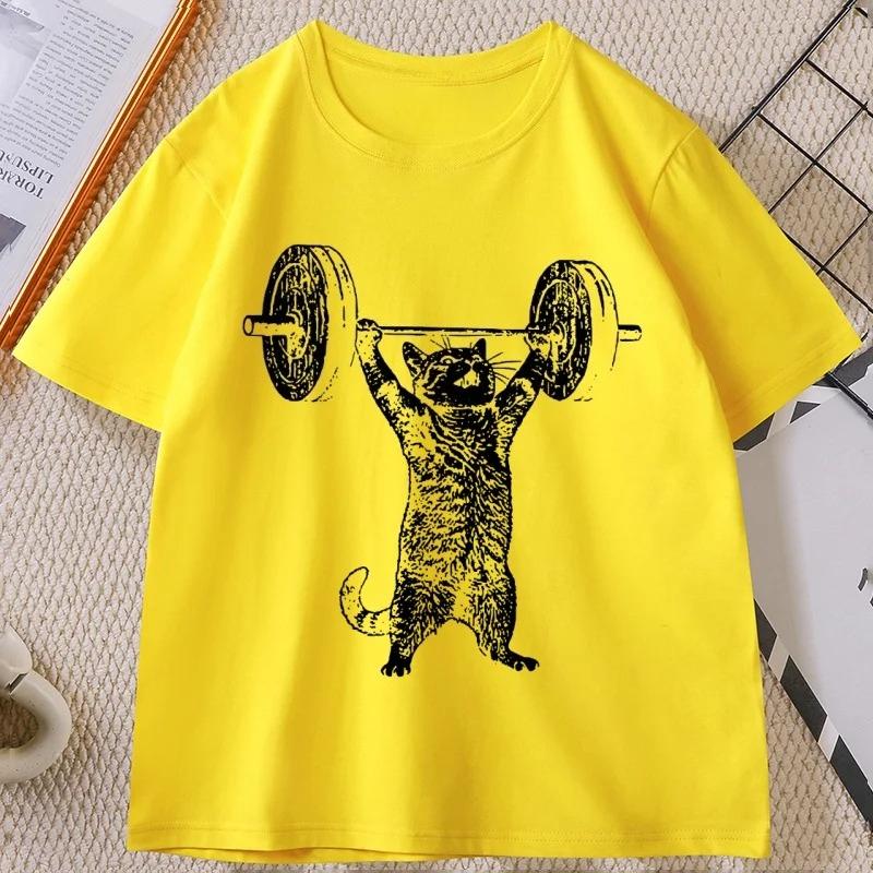 Funny Cat Gym T Shirt Unisex Unisex Cat Workout Tshirt Vintage Gym Tshirt Casual Round Neck Short Sleeve T Shirt Streetwear