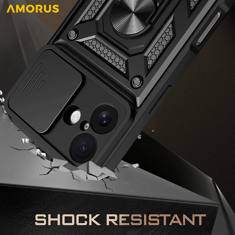 AMORUS Чехол для iPhone 17 с подставкой, PC+TPU чехол для телефона со слайдером для объектива камеры