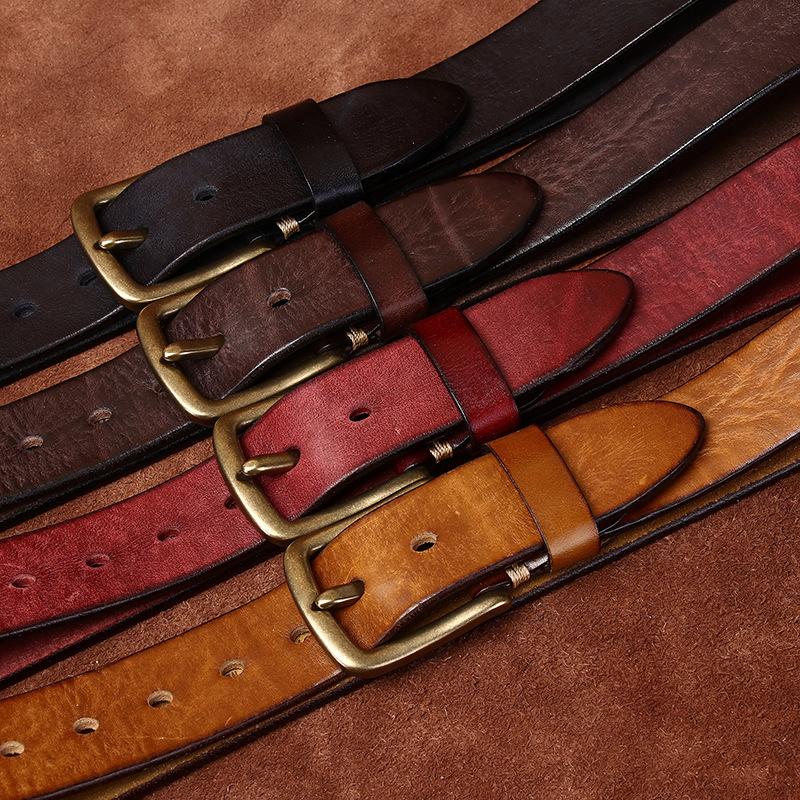 Ремень мужской винтажный матовый вымытый старый утолщенный первый слой коровьей кожи с латунной пряжкой повседневный джинсовый ремень мужской