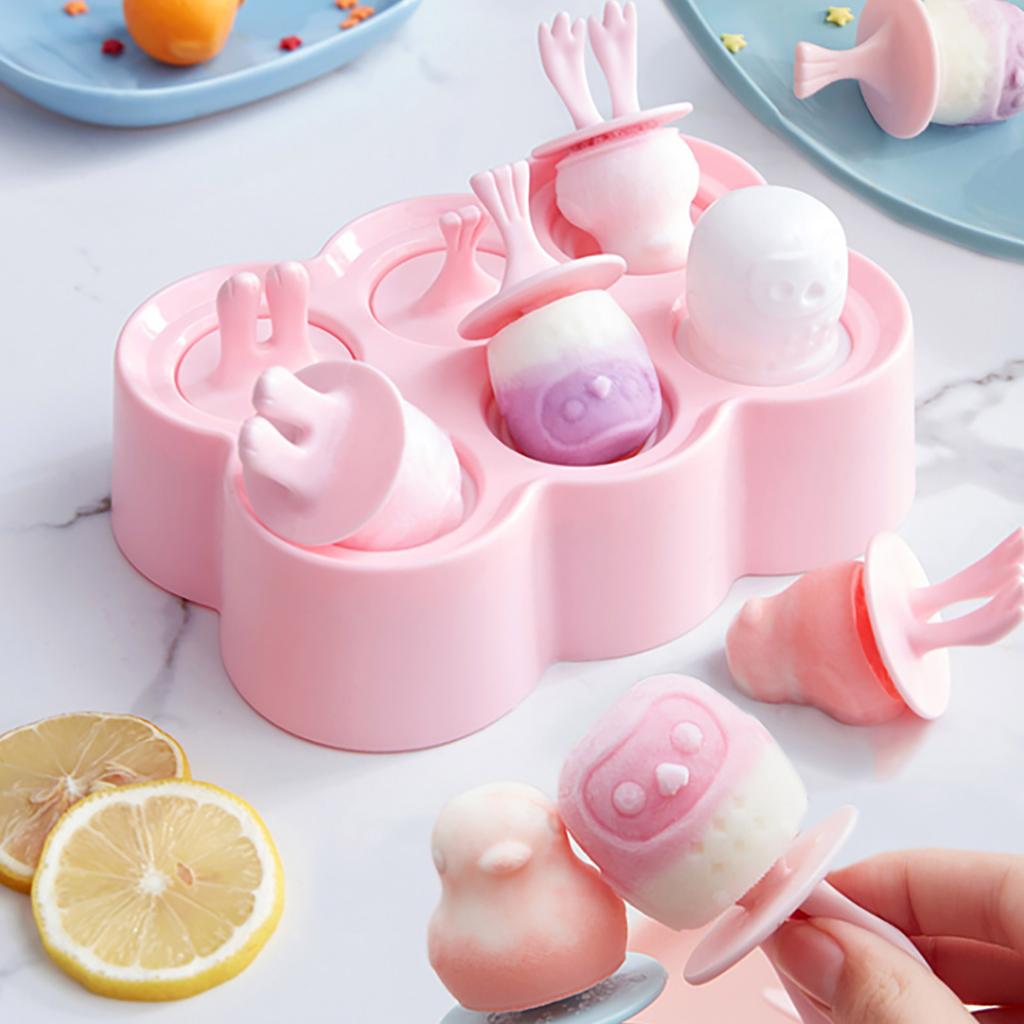 Мультяшная силиконовая форма для эскимо DIY, 6 ячеек, лоток для мороженого на палочке, форма животного, аппарат для кубиков льда