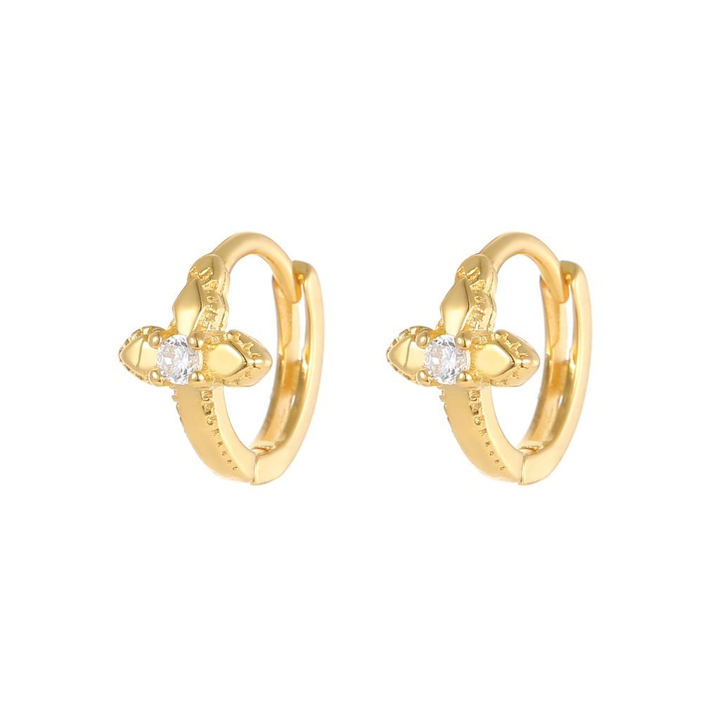 Luxury 18K Gold Plated S925 Silver Cross CZ Huggie Hoop Earrings, Dainty Vintage Small Hoop Earrings Jewelry for Women