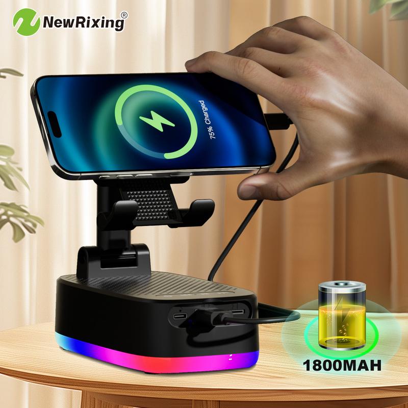 Multifunctional Phone holder wireless bluetooth speaker emergency power bank,USB charging, RGB lights, hands-free,support USB/TF player
