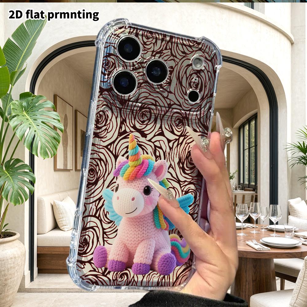 Phone case: 2D flat design, suitable for iPhone 18 17 16 15 14 13 Pro, transparent corner protection case, plush dolls, Christmas and Halloween gifts