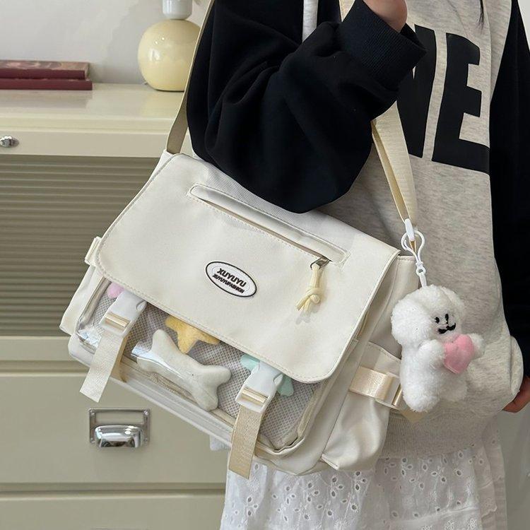 Cute College Style Girl Messenger Bag Japanese Ins Student Large Capacity Versatile Mailman Bag Transparent Pain Bag