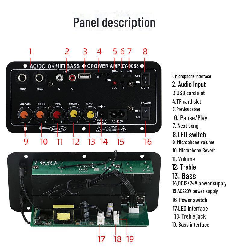 Главная и наружная Bluetooth-караоке-система для автомобильного аудио, сабвуфер, усилитель, плата
