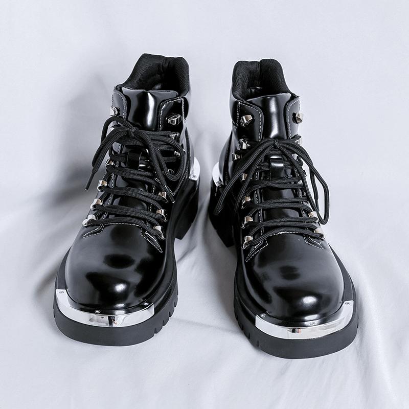 Итальянские мужские ботинки из натуральной кожи, модные, с толстой подошвой, роскошные дизайнерские короткие ботинки, противоскользящие, со шнуровкой, с круглым носком