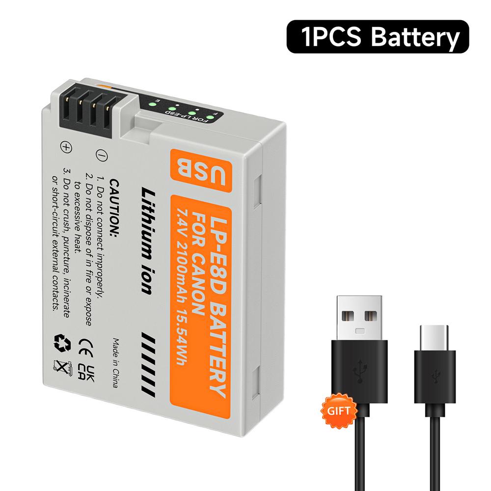 PALO Аккумулятор LP-E8 Type-C емкостью 2100 мАч с индикаторной лампой для Canon EOS 550D 600D 650D 700D X4 X5 X6i X7i T2i