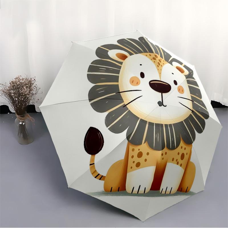 1pc Lion Cub Automatic Folding Umbrella - Windproof Compact Travel Umbrella with Auto Open/Close, 8-Rib Heavy-Duty Shaft for Women/Men A056