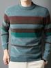 Зимний полосатый свитер с круглым вырезом для мужчин - повседневный свитер из смеси полиэстера, средней эластичности, с длинными рукавами и ребристой вязкой, теплый свитер стандартного кроя