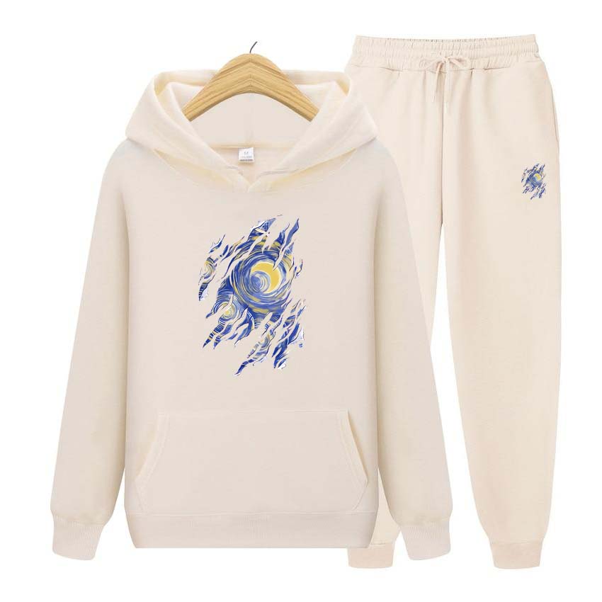 Спортивный костюм с принтом звездного неба, комплект из 2 предметов, толстовки с длинными рукавами для мужчин и женщин, пуловер с капюшоном, толстовка, верхняя куртка, пальто