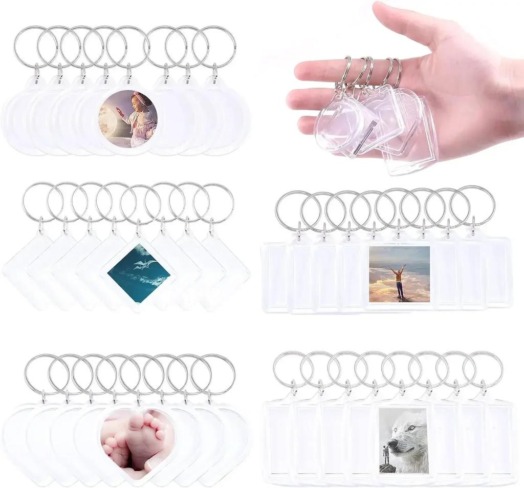 5-100PCS Clear Acrylic Photo Frame Keychain Photo Insert Keyrings Blank Rectangle for Double-Sided Photos DIY Supplies
