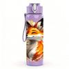 1PC Half Face Vivid Fox Pattern 750ml Color Plastic Sports Water Bottle Leakproof Flip Straw Lid Suitable for Sports Office Home Use