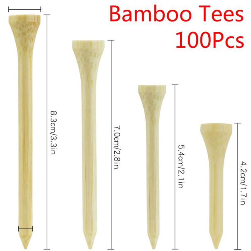 100Pcs/Set Golf Tees Bamboo Tee Golf Balls Holder 4 Size Stronger Than Wood Tees