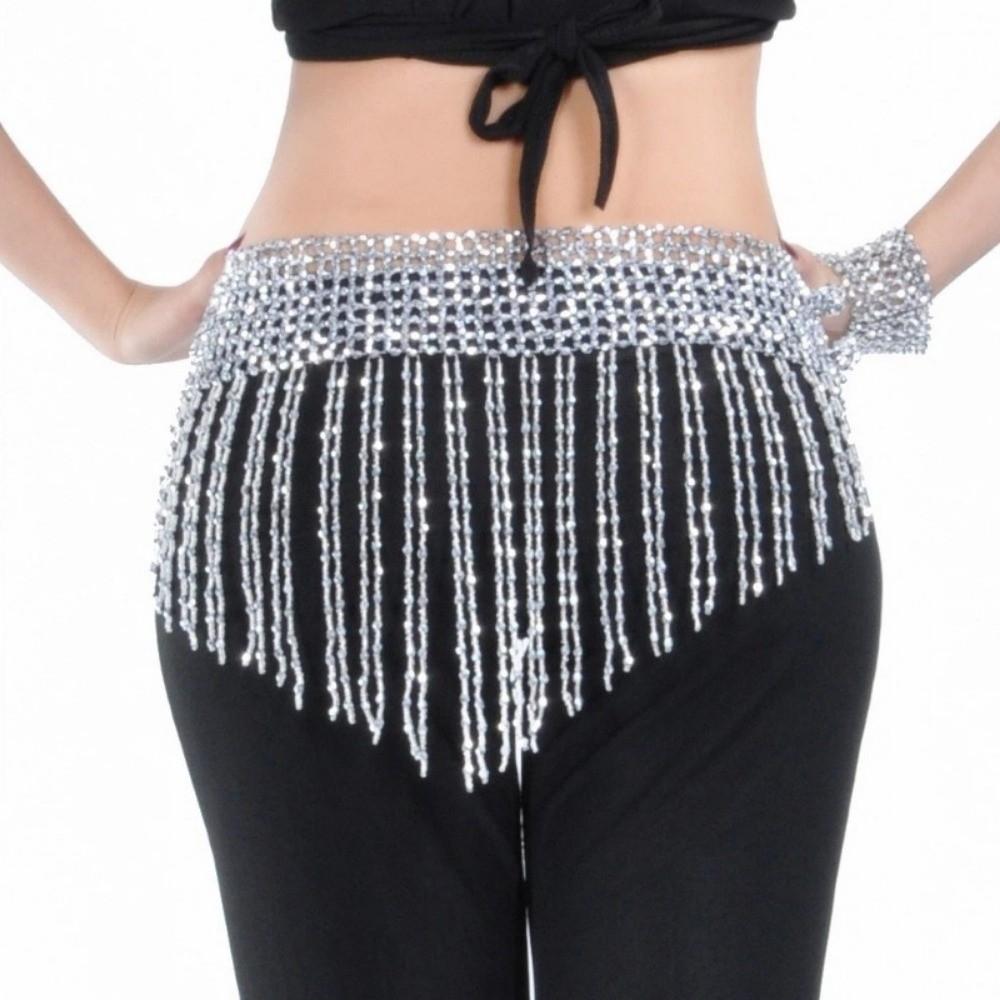 New Tassel Belly Dance Waist Chain Hollow Elastic Latin Dance Triangle Scarf Hand-Beaded Waist Scarf Dance Performances