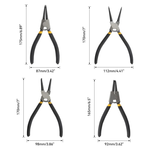 HFS (R) 4-Piece Snap Ring Pliers Set, Tools for Work and Repair, Total Length 180mm